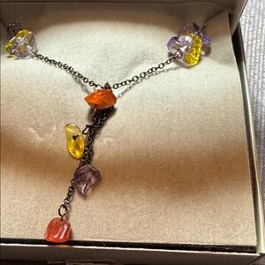Colorful Glass Chip Y-Drop Necklace in Orange, Yellow & Purple